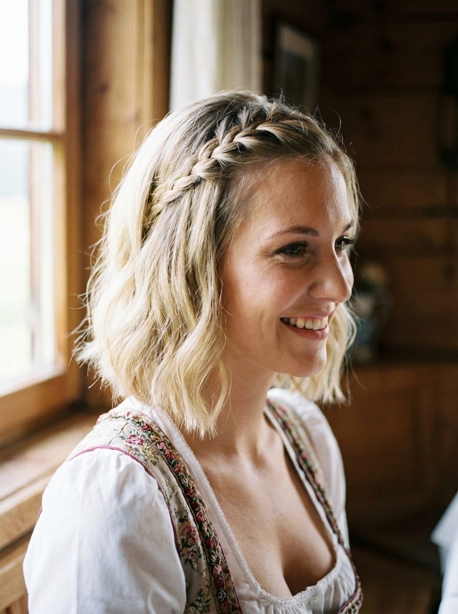 Bob mit geflochtener Frontpartie - Oktoberfest Frisur für kurze Haare